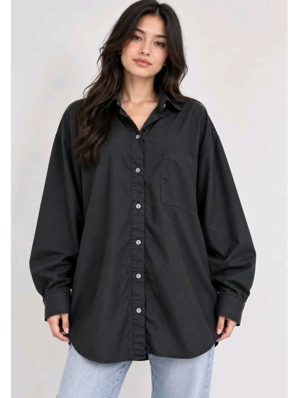 Velvet By Graham Spencer Women's XL Button Up Curved Hemline Black Blouse #CC